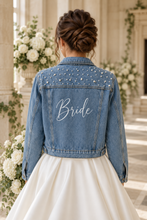 Load image into Gallery viewer, Personalised Pearl Bridal Denim Jacket | White, Blue or Black
