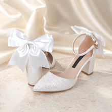 Load image into Gallery viewer, Rainbow Satin Bow Shoe Clips – Personalised Bridal Shoe Accessories
