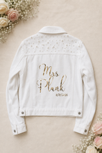 Load image into Gallery viewer, Personalized Pearl Denim Bridal Jacket: Bride to Be, Hen Party
