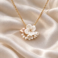 Load image into Gallery viewer, Ceramic Flower &amp; Pearl Bridal Earrings and Necklace – Gold
