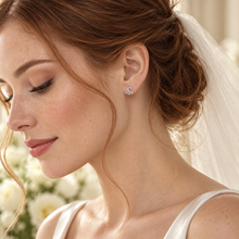Load image into Gallery viewer, Silver Crescent Moon Stud Earrings – Crystal Celestial Bridal Jewellery
