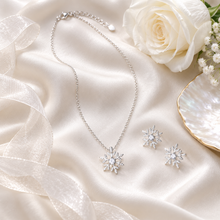 Load image into Gallery viewer, Silver Snowflake Jewellery Set – Necklace &amp; Stud Earrings
