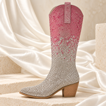 Load image into Gallery viewer, Pink Ombré Rhinestone Cowgirl Wedding Boots
