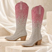 Load image into Gallery viewer, Pink Ombré Rhinestone Cowgirl Wedding Boots
