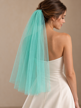 Load image into Gallery viewer, Aqua Tulle Wedding Veil – 75 cm with Comb – Sale
