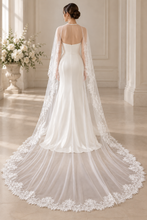 Load image into Gallery viewer, Ivory Lace Bridal Cape with Pearl Button Fastening – 300cm Cathedral Length
