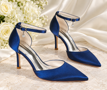 Load image into Gallery viewer, Pointed-Toe Satin Bridal Shoes with Ankle Strap | Custom Colours
