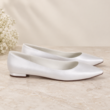 Load image into Gallery viewer, Adele Satin Bridal Ballet Flats – Pointed Toe Flat Wedding Shoes in Ivory, White or Custom Colours
