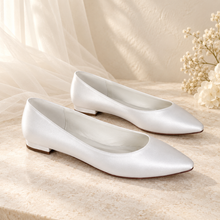 Load image into Gallery viewer, Adele Satin Bridal Ballet Flats – Pointed Toe Flat Wedding Shoes in Ivory, White or Custom Colours
