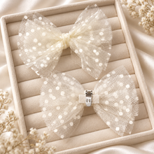 Load image into Gallery viewer, Polka Dot Organza Bow Shoe Clips – Oversized Removable Bridal Shoe Bows
