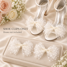 Load image into Gallery viewer, Polka Dot Organza Bow Shoe Clips – Oversized Removable Bridal Shoe Bows
