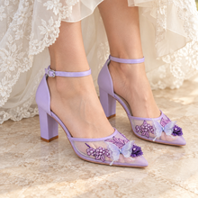 Load image into Gallery viewer, Purple Butterfly Block Heel Wedding Shoes
