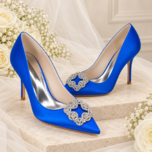Load image into Gallery viewer, Square Crystal Pointed-Toe Satin Court Shoes – Custom Colours

