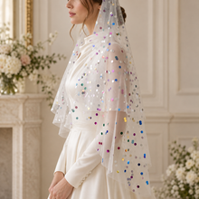 Load image into Gallery viewer, Rainbow Polka Dot Bridal Veil | 1 or 2 Tier
