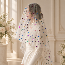 Load image into Gallery viewer, Rainbow Polka Dot Bridal Veil | 1 or 2 Tier
