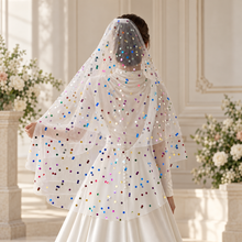 Load image into Gallery viewer, Rainbow Polka Dot Bridal Veil | 1 or 2 Tier
