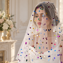 Load image into Gallery viewer, Rainbow Polka Dot Bridal Veil | 1 or 2 Tier
