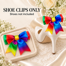 Load image into Gallery viewer, Rainbow Satin Bow Shoe Clips – Personalised Bridal Shoe Accessories
