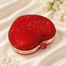 Load image into Gallery viewer, Red Crystal Heart Clutch Bag – Handmade Rhinestone Evening Purse with Removable Chain
