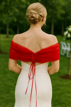 Load image into Gallery viewer, Handmade Tulle Bolero – Wedding Veil Alternative | Custom Colour Bridal Shrug with Lace-Up Back, Adjustable Size
