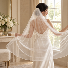 Load image into Gallery viewer, Single-Tier Rolled-Edge Wedding Veil | 75–300 cm | White or Ivory
