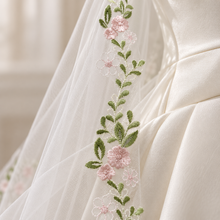 Load image into Gallery viewer, Rose Embroidered Edge Bridal Veil | White or Ivory
