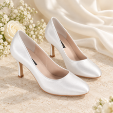 Load image into Gallery viewer, Clara Plain Satin Bridal Court Shoes – 9 cm Heel
