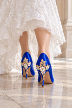 Load image into Gallery viewer, Royal Blue Satin Cherry Blossom Heels | 8, 10 or 12 cm
