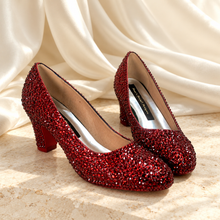 Load image into Gallery viewer, Ruby Slippers | Red Crystal Bridal Block Heels, Oz Inspired
