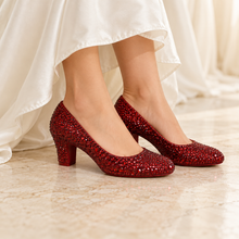 Load image into Gallery viewer, Ruby Slippers | Red Crystal Bridal Block Heels, Oz Inspired
