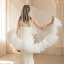 Load image into Gallery viewer, Ruffle edge wedding veil in soft tulle with comb for the bride, 2 Tier
