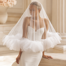Load image into Gallery viewer, Ruffle edge wedding veil in soft tulle with comb for the bride, 2 Tier
