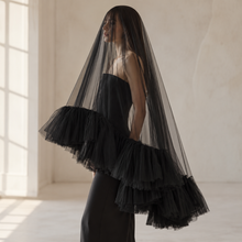 Load image into Gallery viewer, Ruffle edge wedding veil in soft tulle with comb for the bride, 2 Tier
