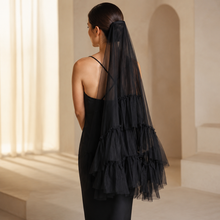 Load image into Gallery viewer, Ruffle edge wedding veil in soft tulle with comb for the bride, 2 Tier
