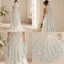 Load image into Gallery viewer, Pink Floral Embroidered Wedding Veil – Botanical Bridal Veil
