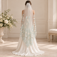Load image into Gallery viewer, Pink Floral Embroidered Wedding Veil – Botanical Bridal Veil
