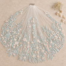 Load image into Gallery viewer, Pink Floral Embroidered Wedding Veil – Botanical Bridal Veil
