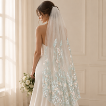 Load image into Gallery viewer, Pink Floral Embroidered Wedding Veil – Botanical Bridal Veil
