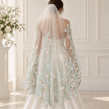 Load image into Gallery viewer, Pink Floral Embroidered Wedding Veil – Botanical Bridal Veil
