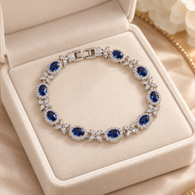 Load image into Gallery viewer, Royal Blue Cubic Zirconia Bridal Bracelet – Silver Plated Crystal Jewellery
