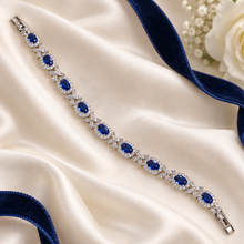 Load image into Gallery viewer, Royal Blue Cubic Zirconia Bridal Bracelet – Silver Plated Crystal Jewellery
