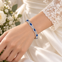 Load image into Gallery viewer, Royal Blue Cubic Zirconia Bridal Bracelet – Silver Plated Crystal Jewellery
