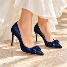 Load image into Gallery viewer, Emerald Green Satin Bow Wedding Shoes | Custom Colours
