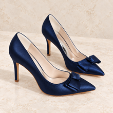 Load image into Gallery viewer, Emerald Green Satin Bow Wedding Shoes | Custom Colours

