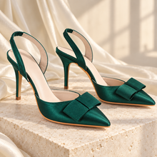 Load image into Gallery viewer, Satin Bow Slingback Wedding Shoes | Pointed Toe, 9.5 cm Heel
