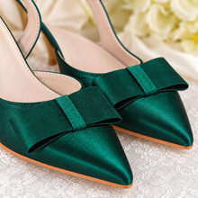 Load image into Gallery viewer, Satin Bow Slingback Wedding Shoes | Pointed Toe, 9.5 cm Heel
