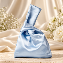 Load image into Gallery viewer, Personalised Satin Knot Bag – Bridal Wristlet in 8 Colours
