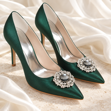 Load image into Gallery viewer, Satin Pointed-Toe Heels with Crystal Detail | Six Colours
