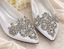 Load image into Gallery viewer, Satin Pointed Toe Bridal Flats with Rhinestone Appliqué
