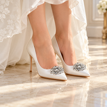 Load image into Gallery viewer, Satin Pointed Toe Wedding Shoes with Crystal Embellishment

